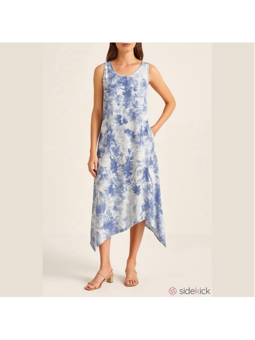 Valentina Naldi white blue linen handkerchief hem flowy dress Small